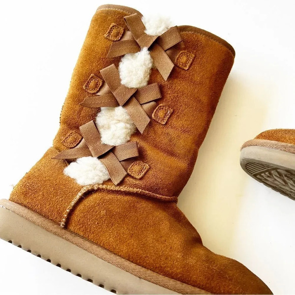 Koolaburra by UGG 9” Shearling Boots Size 5 Tan Suede Bow Details Warm Cozy Boot - Picture 5 of 11